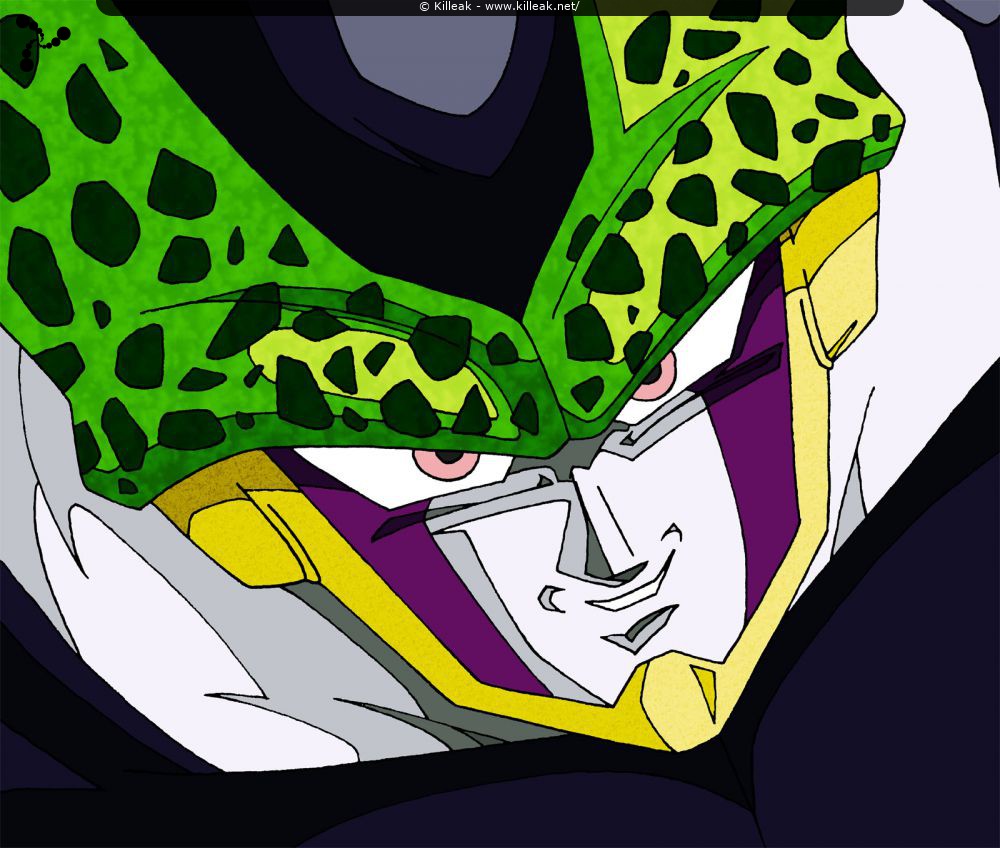 « Cell se fait menacant à l'égard de Trunks » — mots associés : cell, dbz, dragon ball z