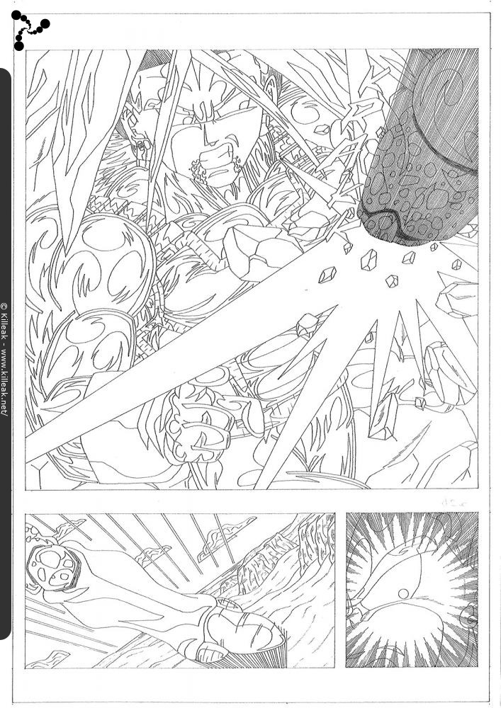 « Trunks vs Cell, version 1998 (!) - feuillet 01 » — mots associés : cell, combat, dbz, dragon ball z, manga, trunks, ussj